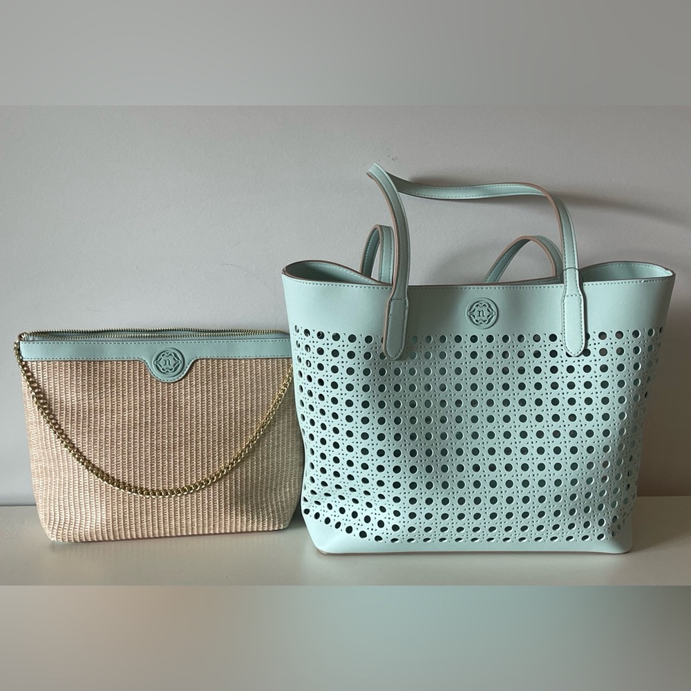 Nanette Lepore Surf Spray Perforated Tote & Chain Shoulder Bag 2pc Set NWT - Picture 3 of 9